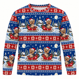 Yorkshire Terrier Christmas Sleigh All Over Print Ugly Sweater