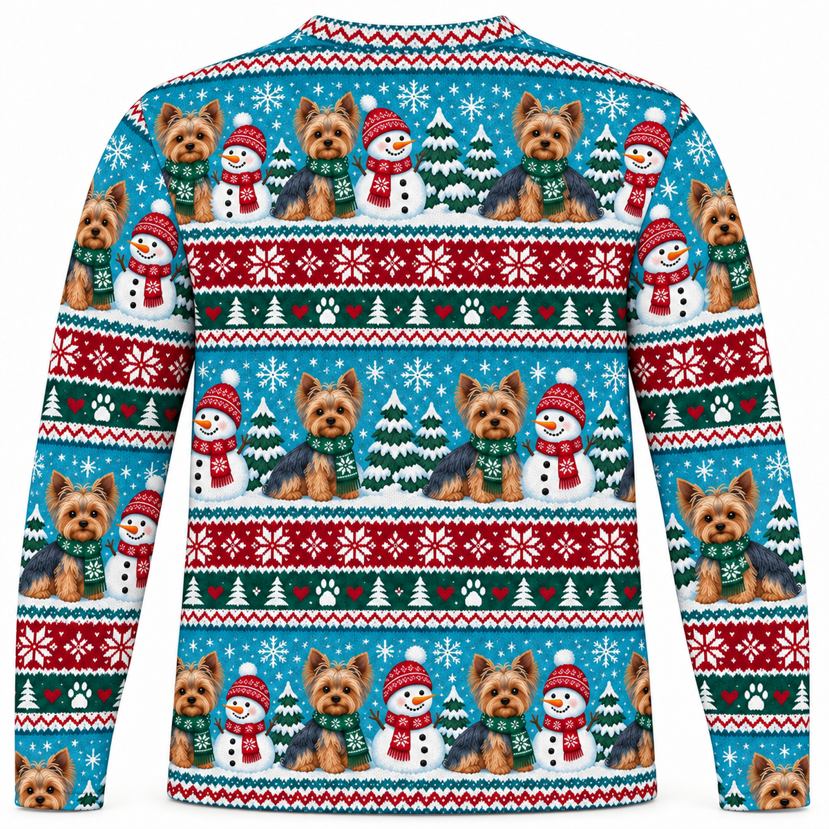 Yorkshire Terrier Snowman Christmas Ugly Sweater back