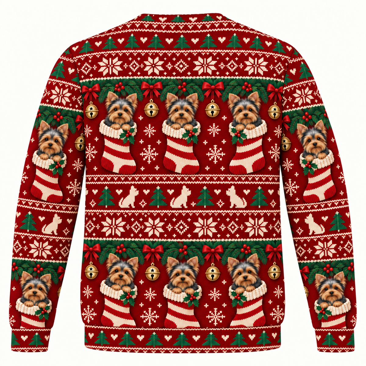 Yorkshire Terrier Christmas Stocking Ugly Sweater back