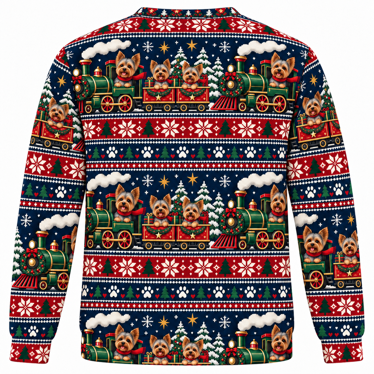 Yorkshire Terrier Christmas Train Ugly Sweater back