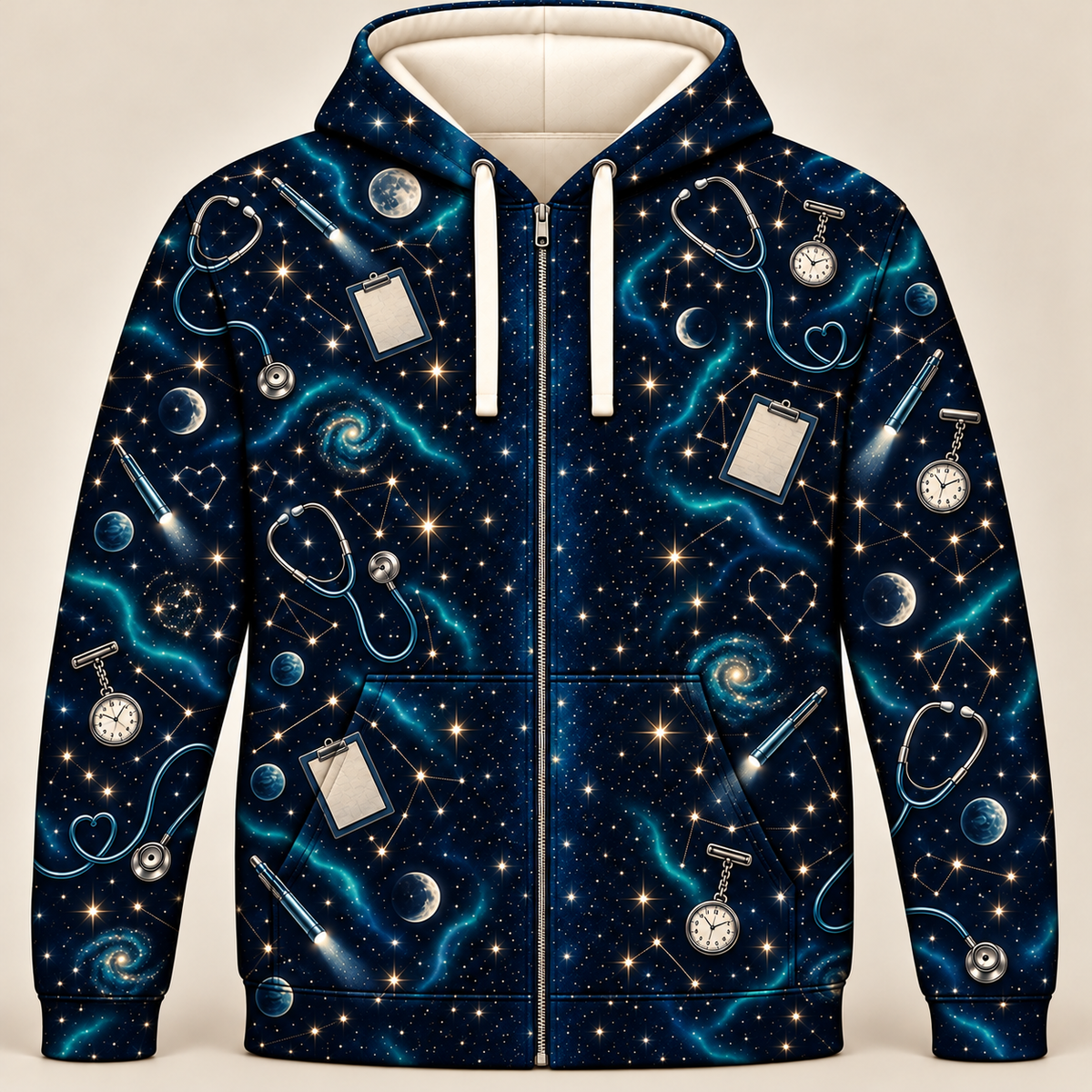 Registered Nurse Night Shift Constellations Zip Hoodie front mockup