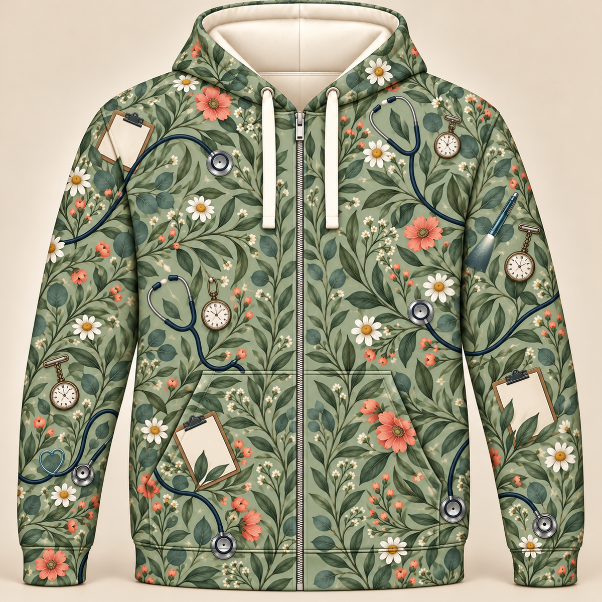 Registered Nurse Botanical Stethoscope Garden Zip Hoodie front mockup