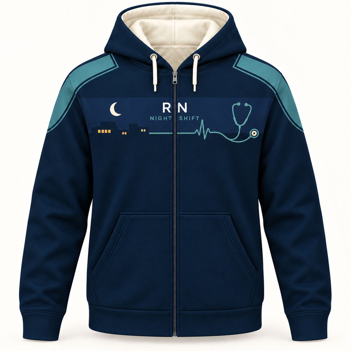Registered Nurse Night Shift RN Moonlight Care Zip Hoodie front mockup