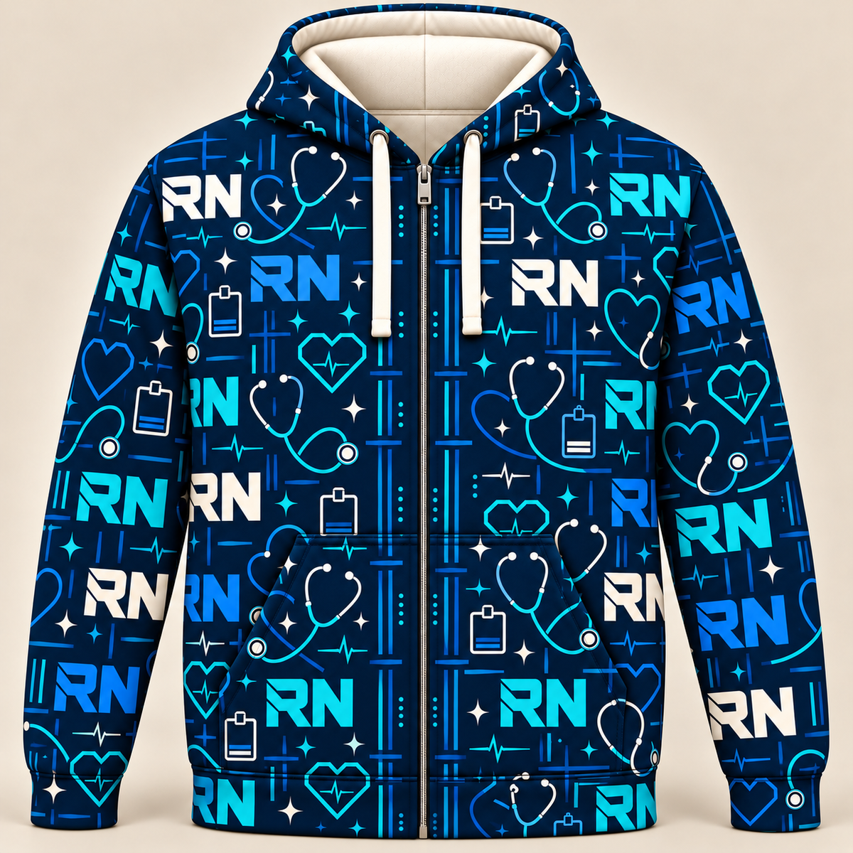 Registered Nurse RN Midnight Care Signals Zip Hoodie front mockup