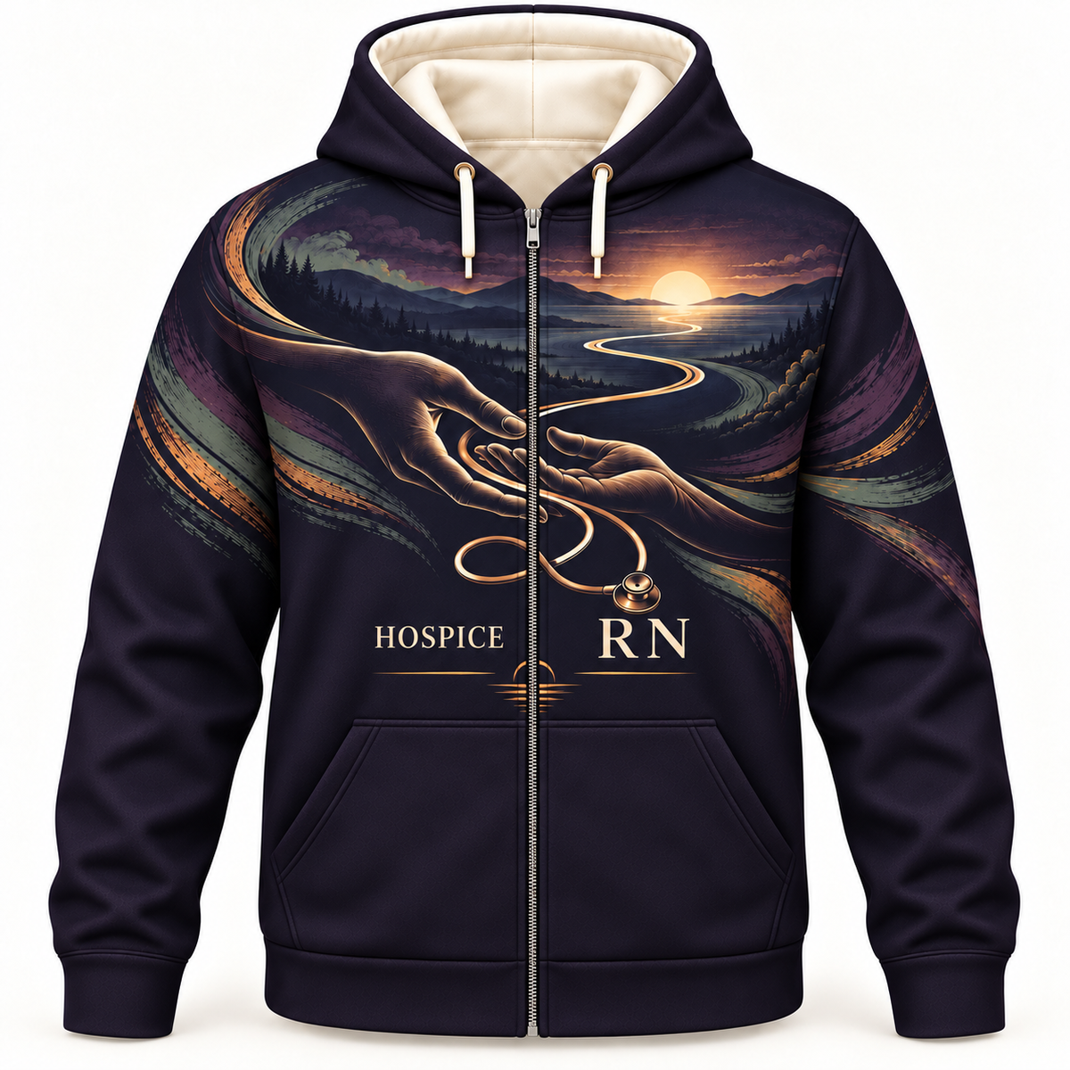 Registered Nurse Hospice RN Gentle Journey Zip Hoodie front mockup
