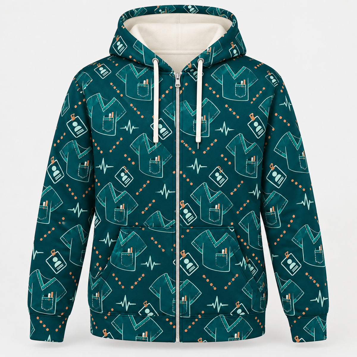 Registered Nurse Teal Scrub Shift Zip Hoodie front mockup