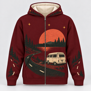 Camp Van Sunset camping zip hoodie front mockup